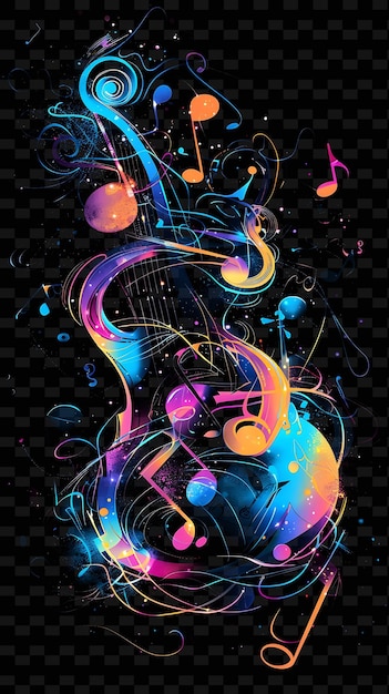 Glowing Musical Notes and Instruments Overlapping Musical No Y2K Texture Shape Background Decor Art