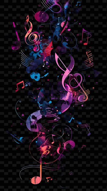 Glowing Musical Notes and Instruments Overlapping Musical No Y2K Texture Shape Background Decor Art