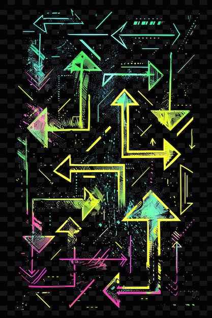 Glowing Neon Arrows Pointing in Different Directions Glitche Y2K Texture Shape Background Decor Art