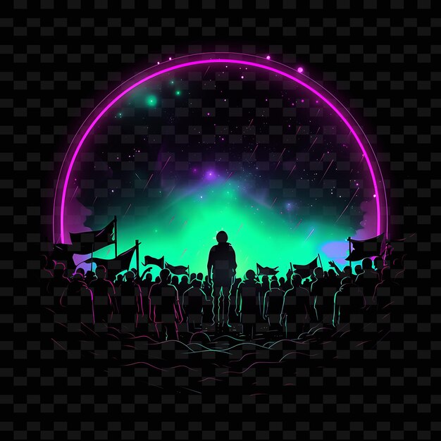 Glowing Neon Aura With a Candidate at a Rally Landscape Insi Neon Line Art Landscape Background