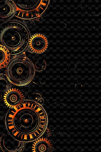 Glowing Neon Cogs and Gears Overlapping Mechanical Collage E Y2K Texture Shape Background Decor Art