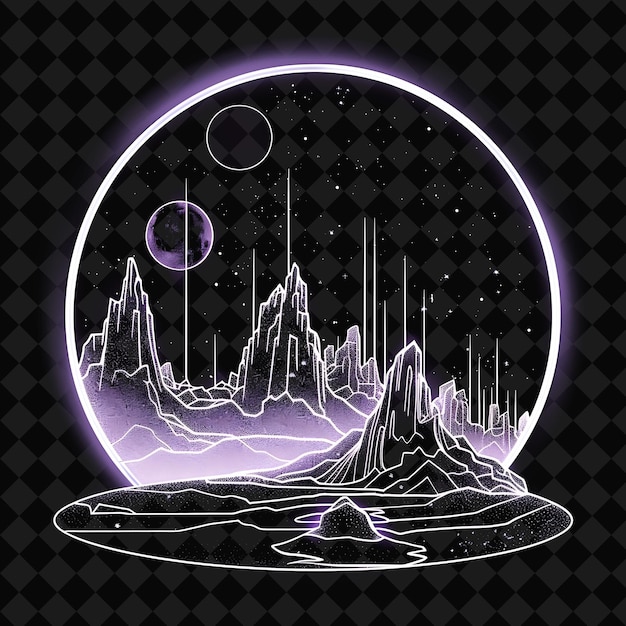 PSD glowing neon effect on a carbon planet with a circular silho png y2k neon space designs