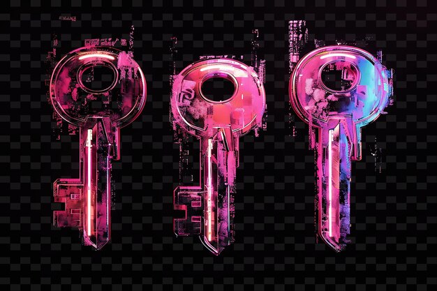 Glowing Neon Keys Unlocking Glitched Key Texture Material Di Y2K Texture Shape Background Decor Art