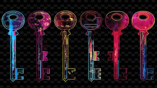 Glowing Neon Keys Unlocking Glitched Key Texture Material Di Y2K Texture Shape Background Decor Art