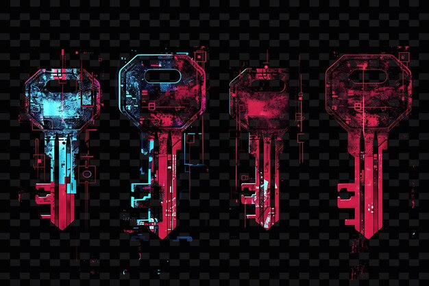 Glowing Neon Keys Unlocking Glitched Key Texture Material Di Y2K Texture Shape Background Decor Art