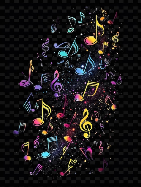 Glowing Neon Music Notes Floating Music Sheet Collage Effect Y2K Texture Shape Background Decor Art