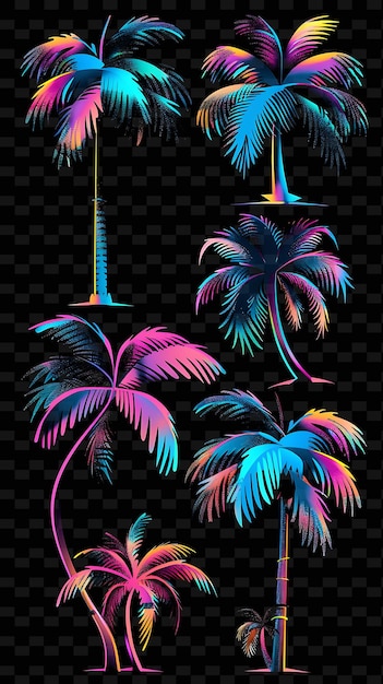 Glowing Neon Palm Tree Silhouettes Layered Palm Tree Collage Y2K Texture Shape Background Decor Art