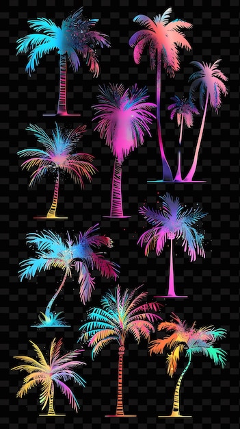 Glowing Neon Palm Tree Silhouettes Layered Palm Tree Collage Y2K Texture Shape Background Decor Art