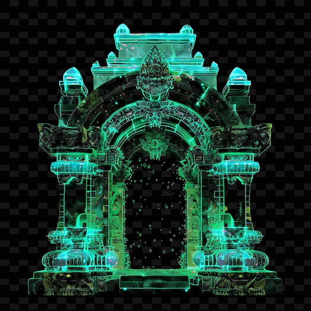 PSD glowing neon particles shaping an ancient temple with neon j png creative neon line art designs