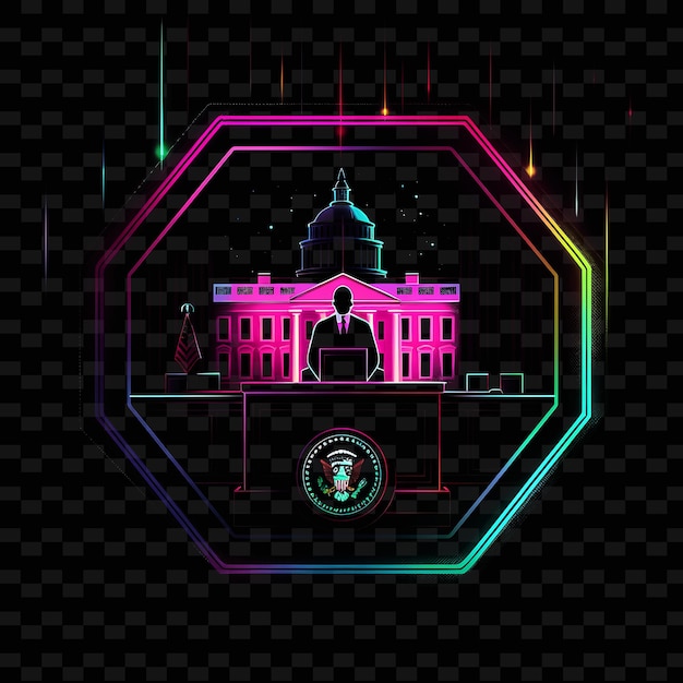 Glowing Neon Resignation With a President and Signs Landscap Neon Line Art Landscape Background