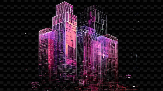 PSD glowing neon skyscrapers rising glitched skyscraper texture y2k texture shape background decor art