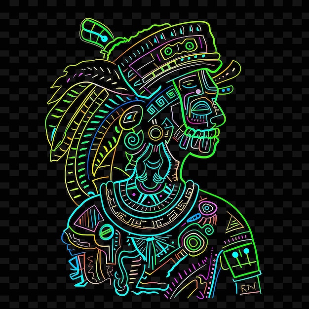 PSD glowing neon tattoos of a tribal warrior with neon vibrant g png creative neon line art designs