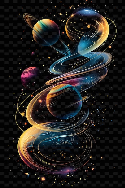 Glowing Planets and Galaxies Intertwined Planet and Galaxy S Y2K Texture Shape Background Decor Art