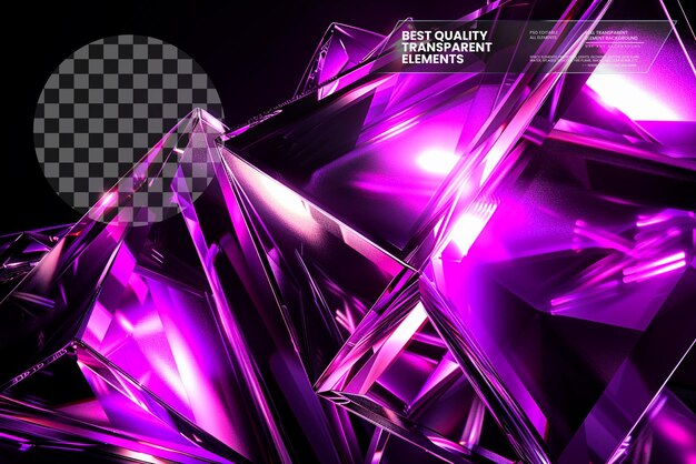 PSD glowing purple glass transparent pentagons geometric art on transparent background