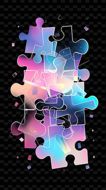 Glowing Puzzle Pieces Interlocked Puzzle Piece Shapes in the Y2K Texture Shape Background Decor Art