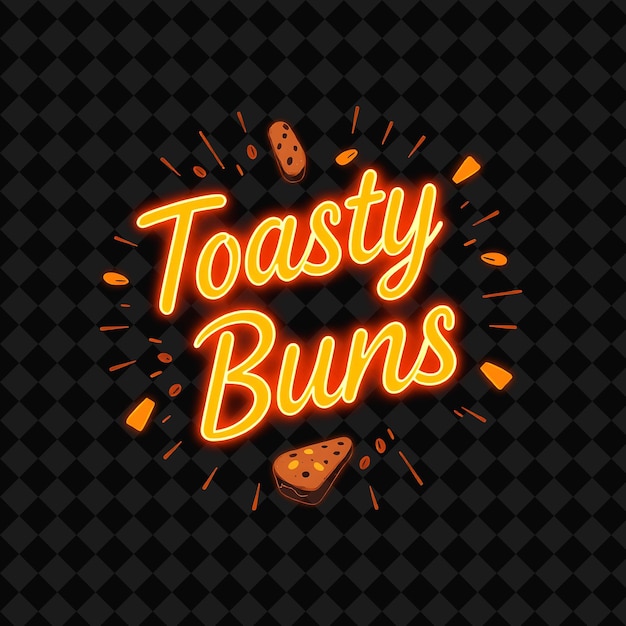 PSD glowing toasty buns text radiates with neon brown and copper deco png inspired neon food decorra