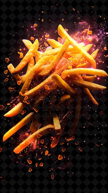 Glowing Transparent Fries Scattered and Flying French Fries Neon Color Food Drink Y2K Collection