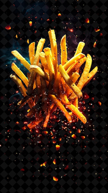 Glowing Transparent Fries Scattered and Flying French Fries Neon Color Food Drink Y2K Collection