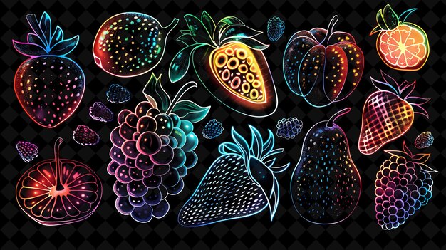 Glowing Transparent Fruits Exploding and Bursting Various Fr Neon Color Food Drink Y2K Collection