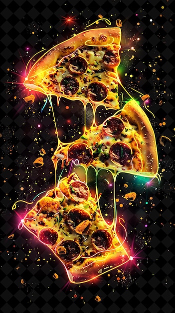 Glowing Transparent Pizza Slices Floating and Rotating Pizza Neon Color Food Drink Y2K Collection