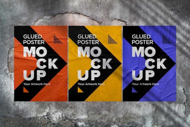 Glued Wet Poster Mockup with Wrinkled and Crumpled Paper Effect