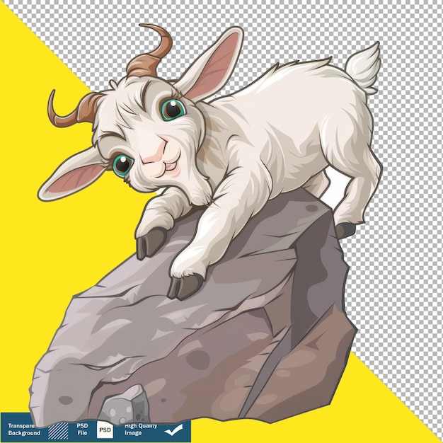 PSD goat climbing rock cartoon vector transparent background png psd