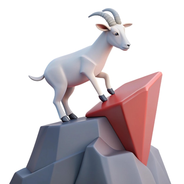 PSD a goat on top of a mountain that has a red triangle on it