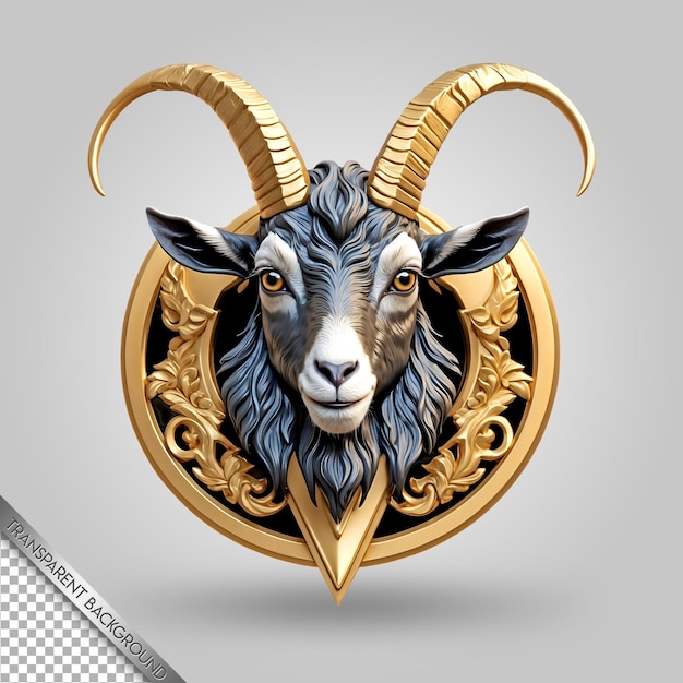 PSD a goat with horns that has a gold design on it