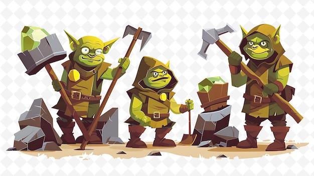 PSD goblin characters mining for gems design is industrial and r flat illustration festival theme art