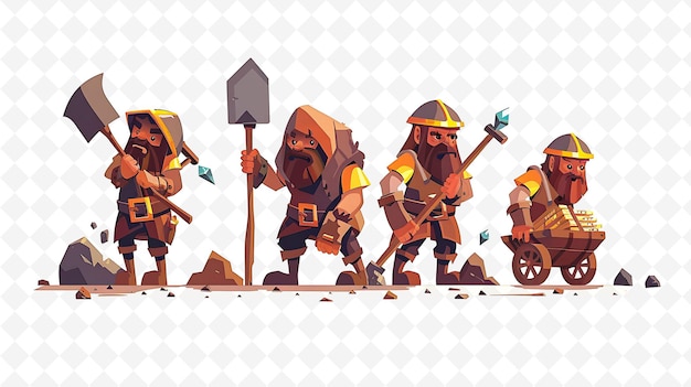 PSD goblin characters mining for gems design is industrial and r flat illustration festival theme art