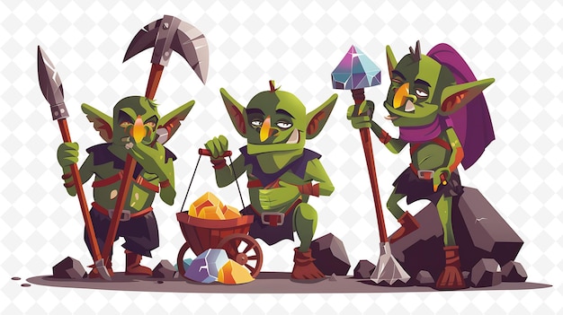 PSD goblin characters mining for gems design is industrial and r flat illustration festival theme art