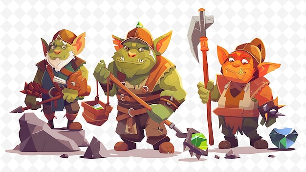 PSD goblin characters mining for gems design is industrial and r flat illustration festival theme art