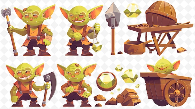 PSD goblin characters mining for gems design is industrial and r flat illustration festival theme art