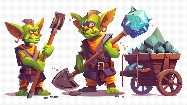 PSD goblin characters mining for gems design is industrial and r flat illustration festival theme art