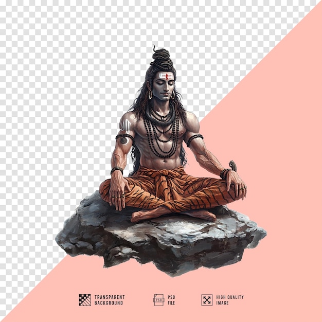 PSD god shiva sitting meditating on a rock without background hd quality