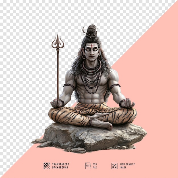 PSD god shiva sitting meditating on a rock without background hd quality