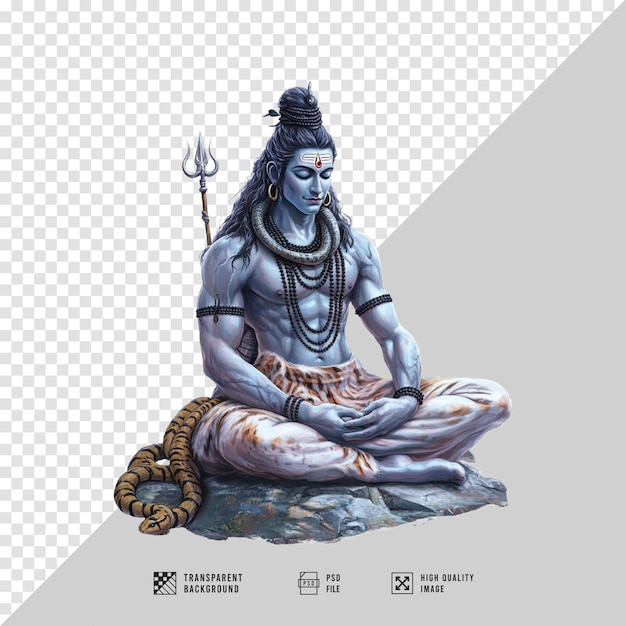 PSD god shiva sitting meditating on a rock without background hd quality