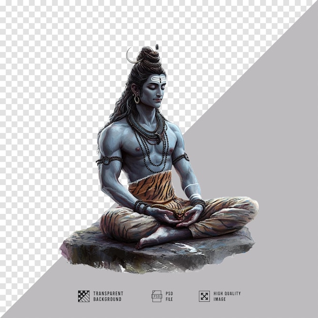 PSD god shiva sitting meditating on a rock without background hd quality