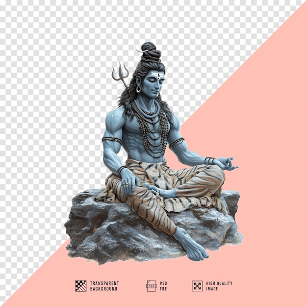 PSD god shiva sitting meditating on a rock without background hd quality