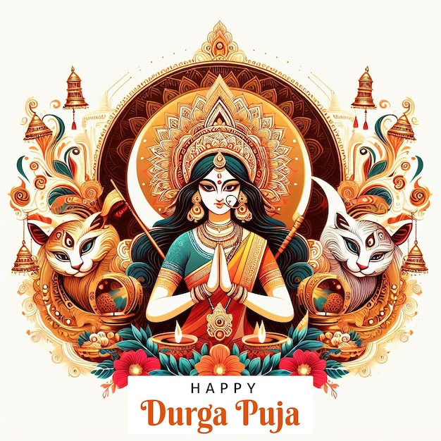 Goddess durga face in happy durga puja subh navratri card background design