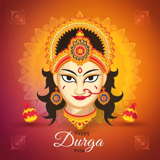 PSD goddess durga ma face happy durga puja subh navratri banner background illustration