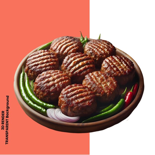 Gola Kabab Shami Kabab Dal Kabab 4K HD isolated on white transparent background