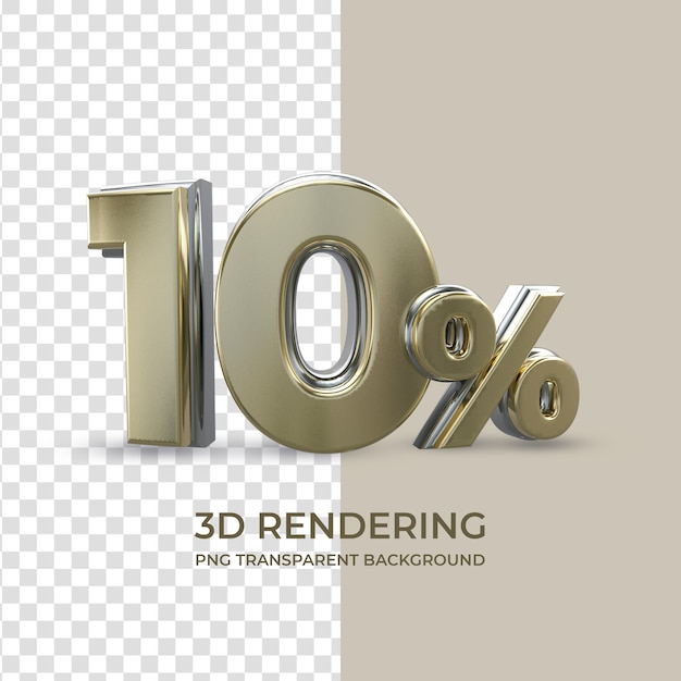 Gold 10 percent 3d rendering isolated transparent background