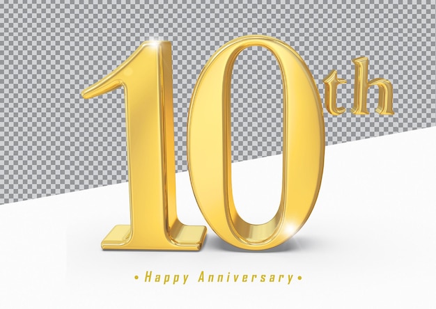 Gold 10th Happy Anniversary 3d