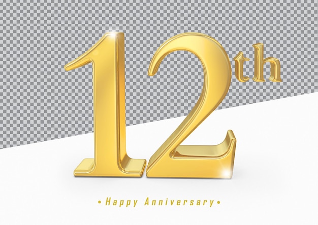 Gold 12th Happy Anniversary 3d