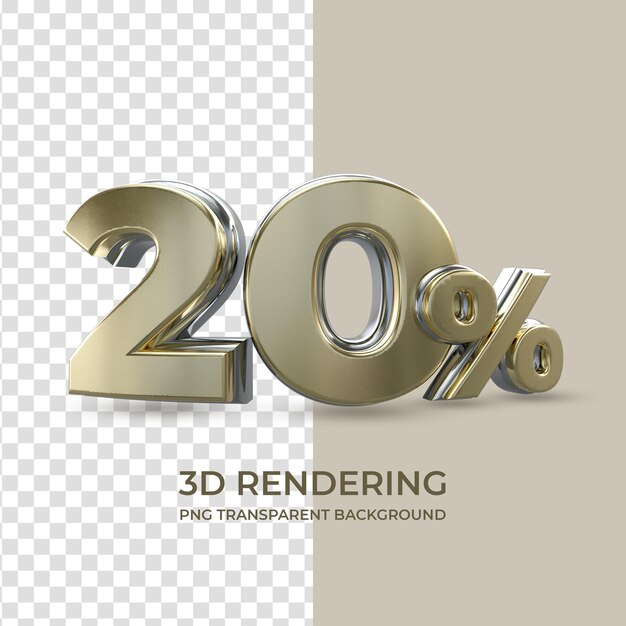 Gold 20 percent 3d rendering isolated transparent background