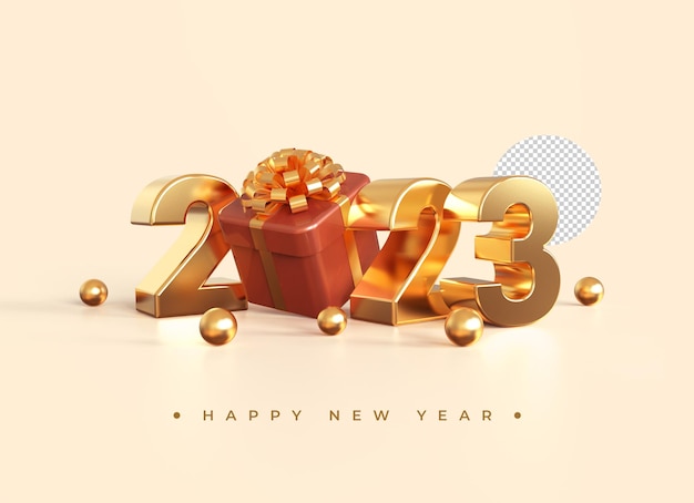 Gold 2023 new year 3d rendering isolated on transparent background