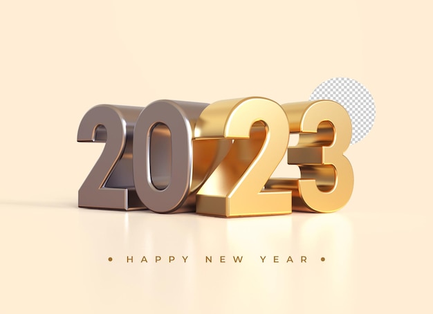 Gold 2023 new year 3d rendering isolated on transparent background