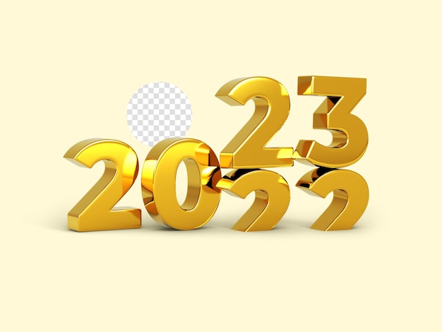 Gold 2023 new year 3d rendering isolated on transparent background