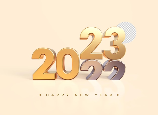 Gold 2023 new year 3d rendering isolated on transparent backgroundGold 2023 new year 3d rendering isolated on transparent background